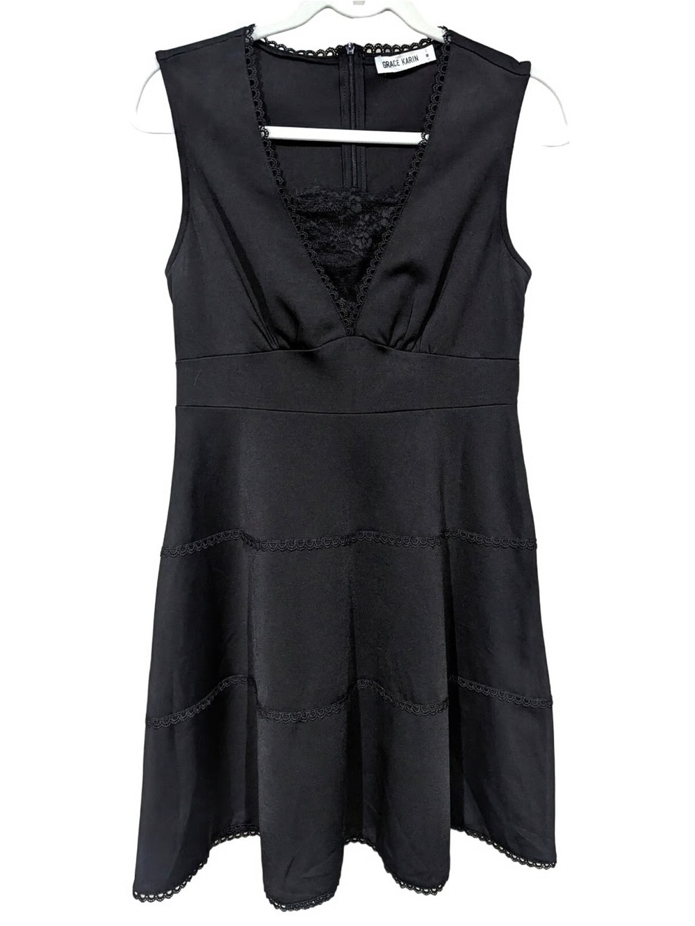 Grace Karin Black Sleeveless Scalloped-Edge Mini Dress